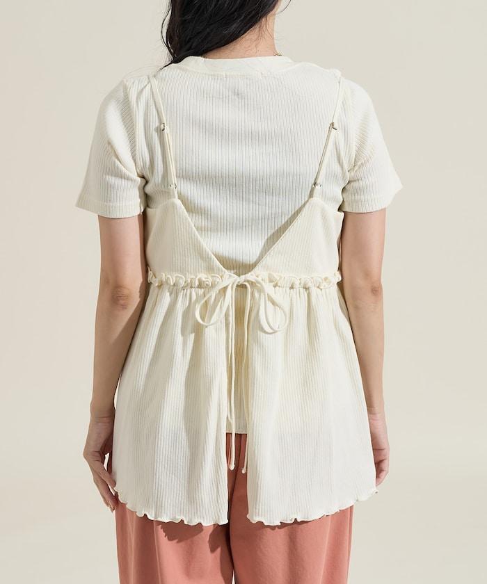 【套裝商品】軍風羅紋2WAY吊帶背心T恤套裝