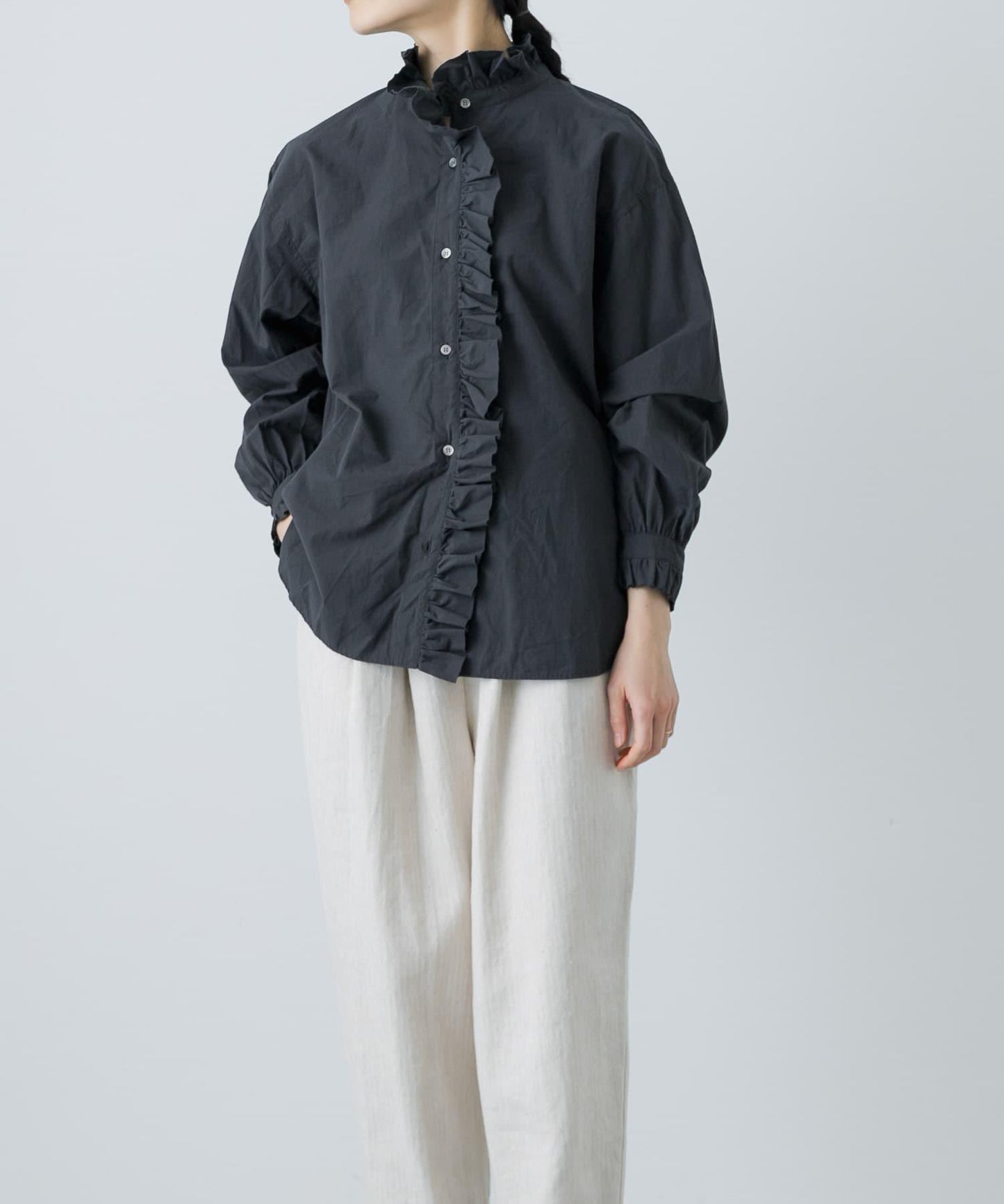 純棉荷葉邊領襯衫