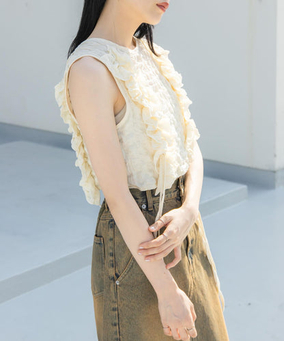 2WAY荷葉邊無袖上衣