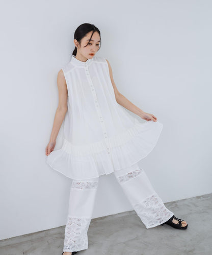 無袖褶皺百褶連衣裙