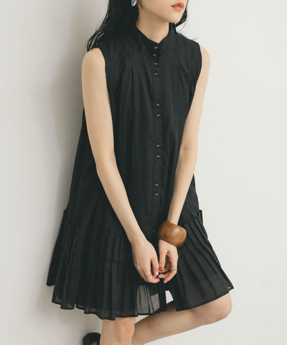 無袖褶皺百褶連衣裙