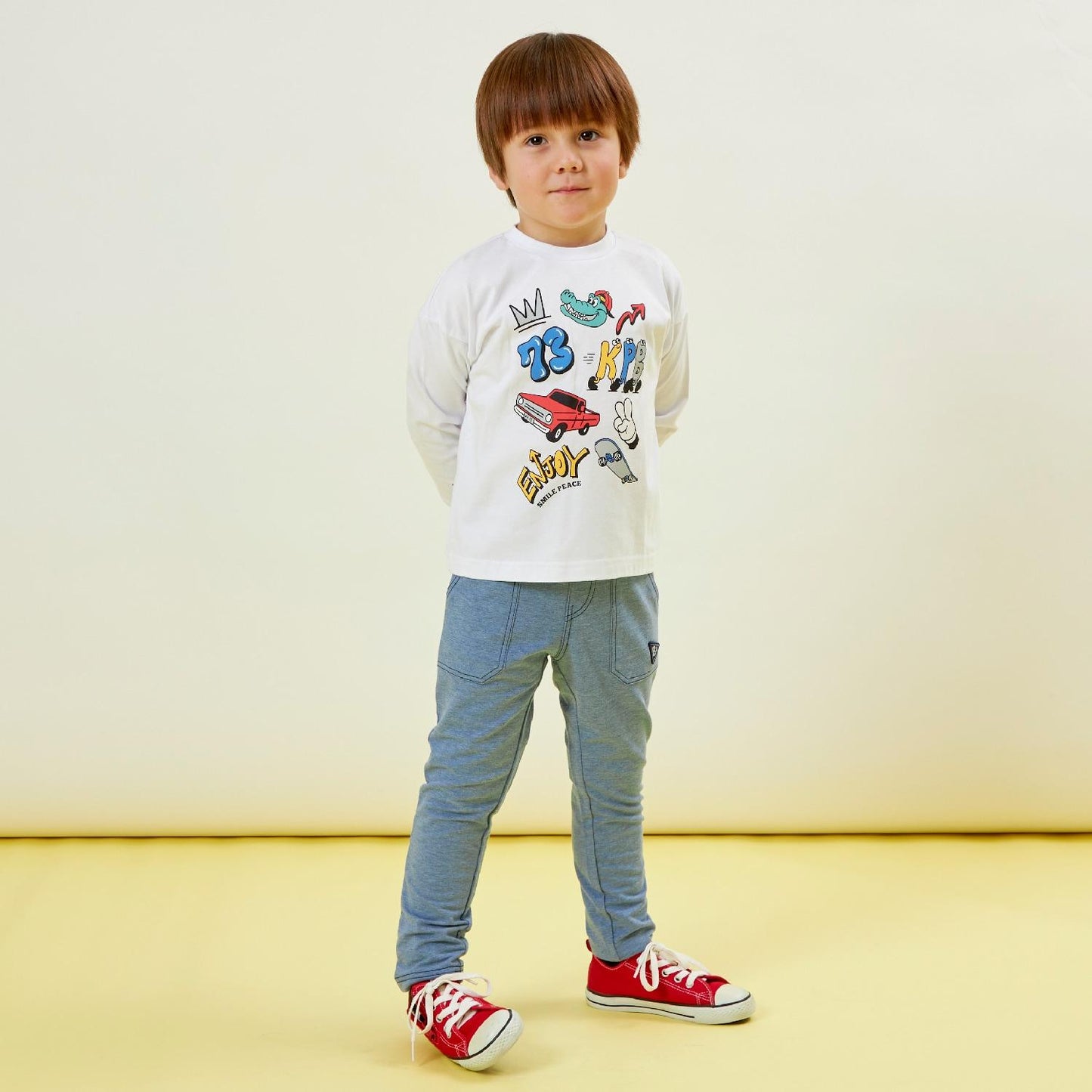 彈力牛仔針織長褲