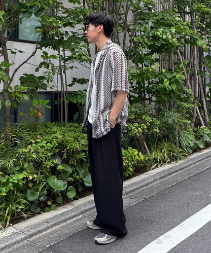 蕾絲透視條紋寬鬆襯衫