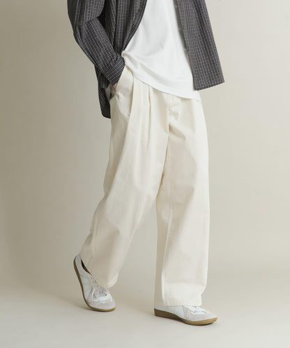 2褶寬鬆斜紋棉布長褲