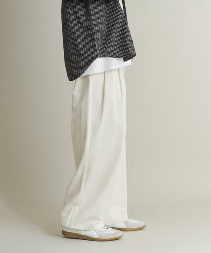 2褶寬鬆斜紋棉布長褲