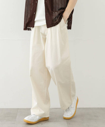 2褶寬鬆斜紋棉布長褲