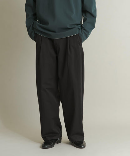 2褶寬鬆斜紋棉布長褲