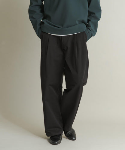 2褶寬鬆斜紋棉布長褲