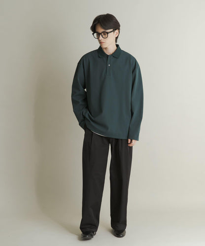 2褶寬鬆斜紋棉布長褲