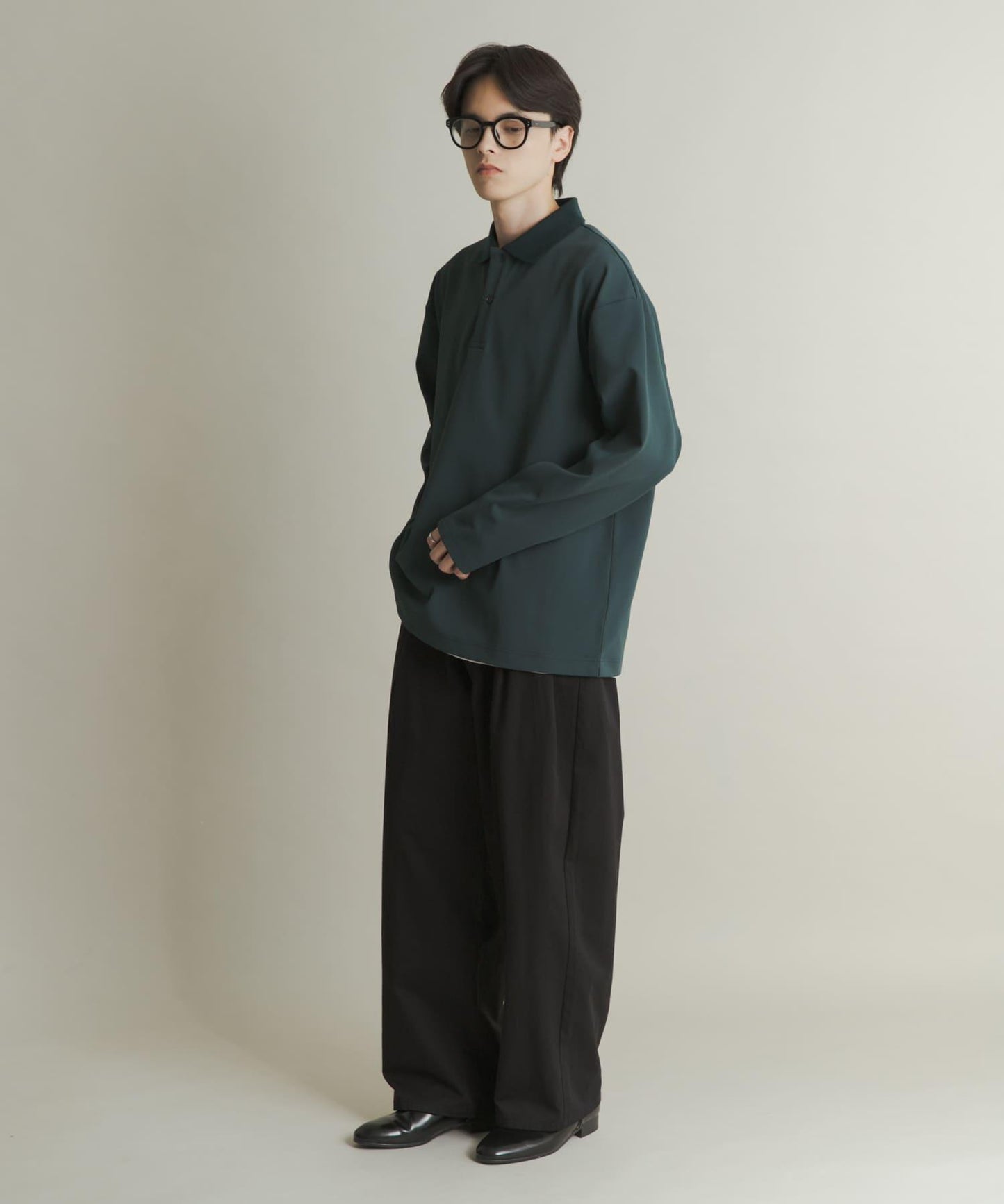 2褶寬鬆斜紋棉布長褲