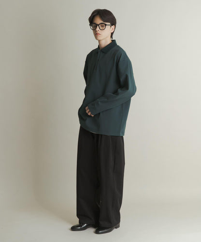 2褶寬鬆斜紋棉布長褲