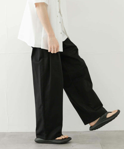 2褶寬鬆斜紋棉布長褲