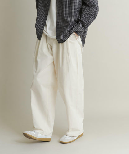 2褶寬鬆斜紋棉布長褲