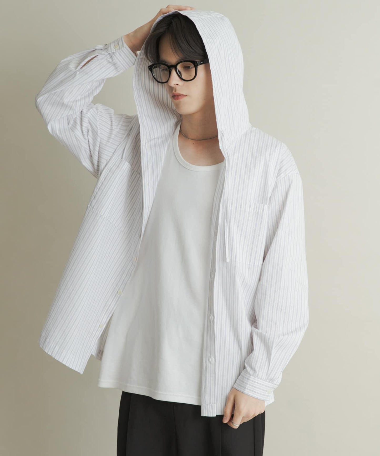 條紋連帽寬鬆襯衫