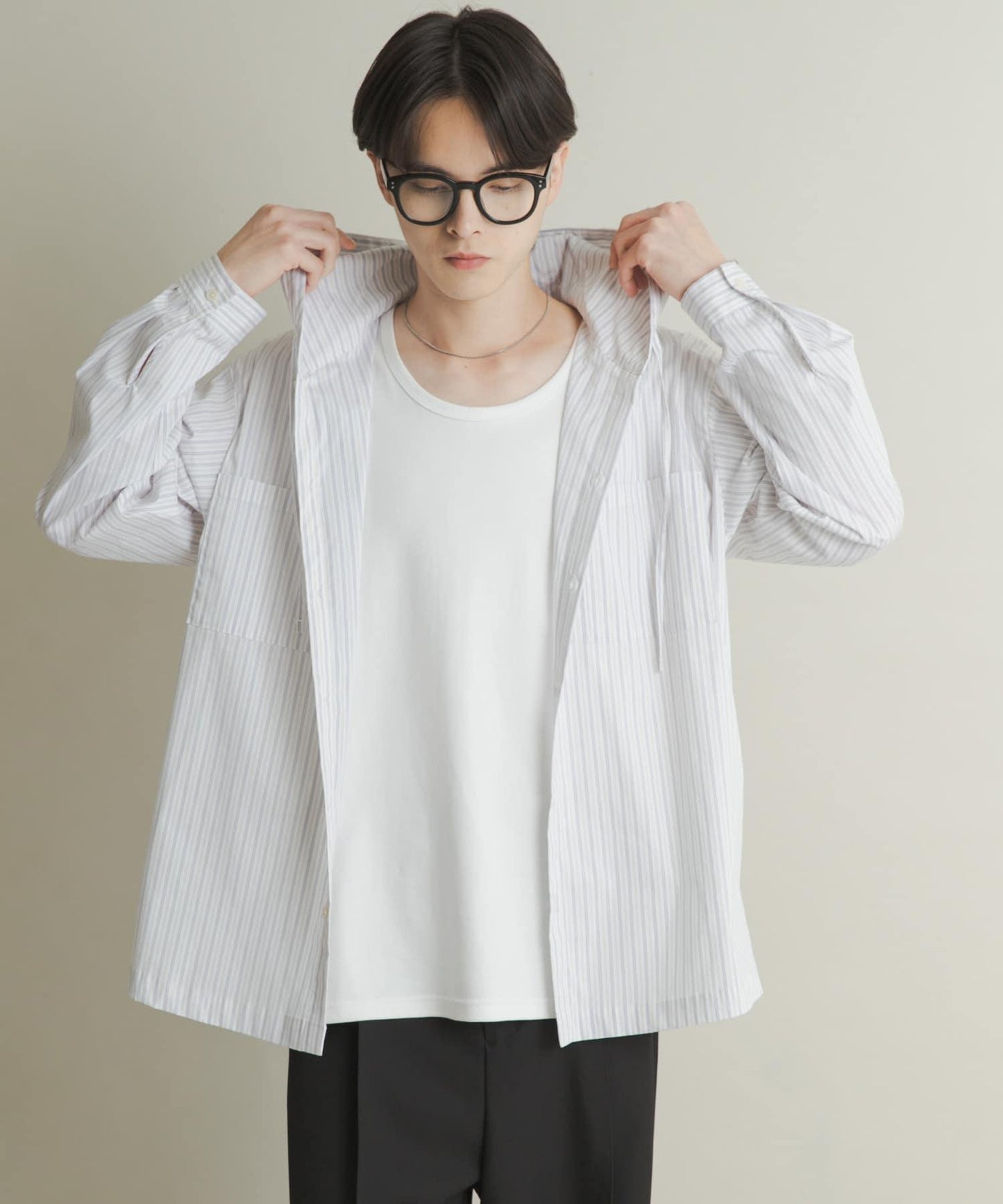 條紋連帽寬鬆襯衫