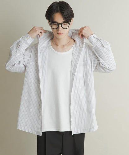 條紋連帽寬鬆襯衫
