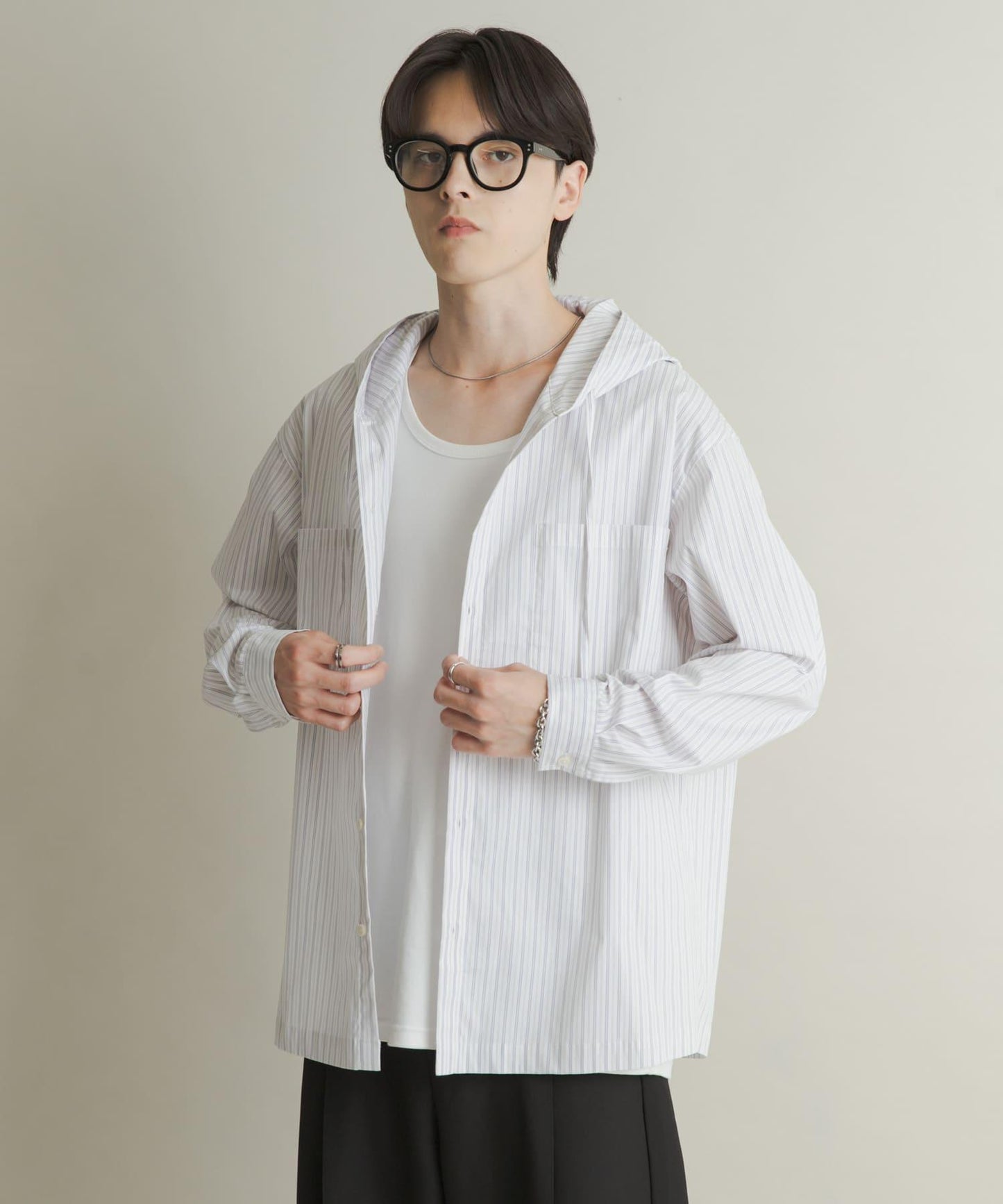 條紋連帽寬鬆襯衫