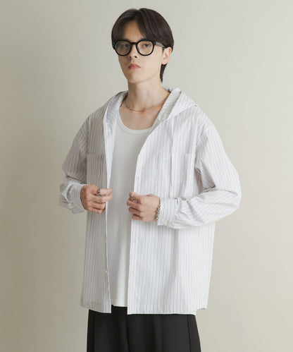 條紋連帽寬鬆襯衫