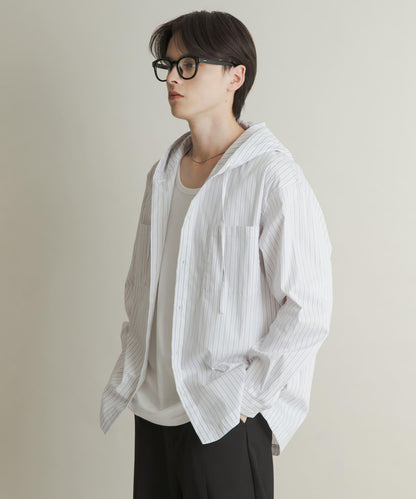 條紋連帽寬鬆襯衫