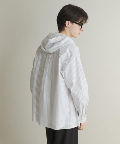 條紋連帽寬鬆襯衫
