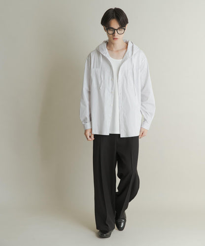 條紋連帽寬鬆襯衫