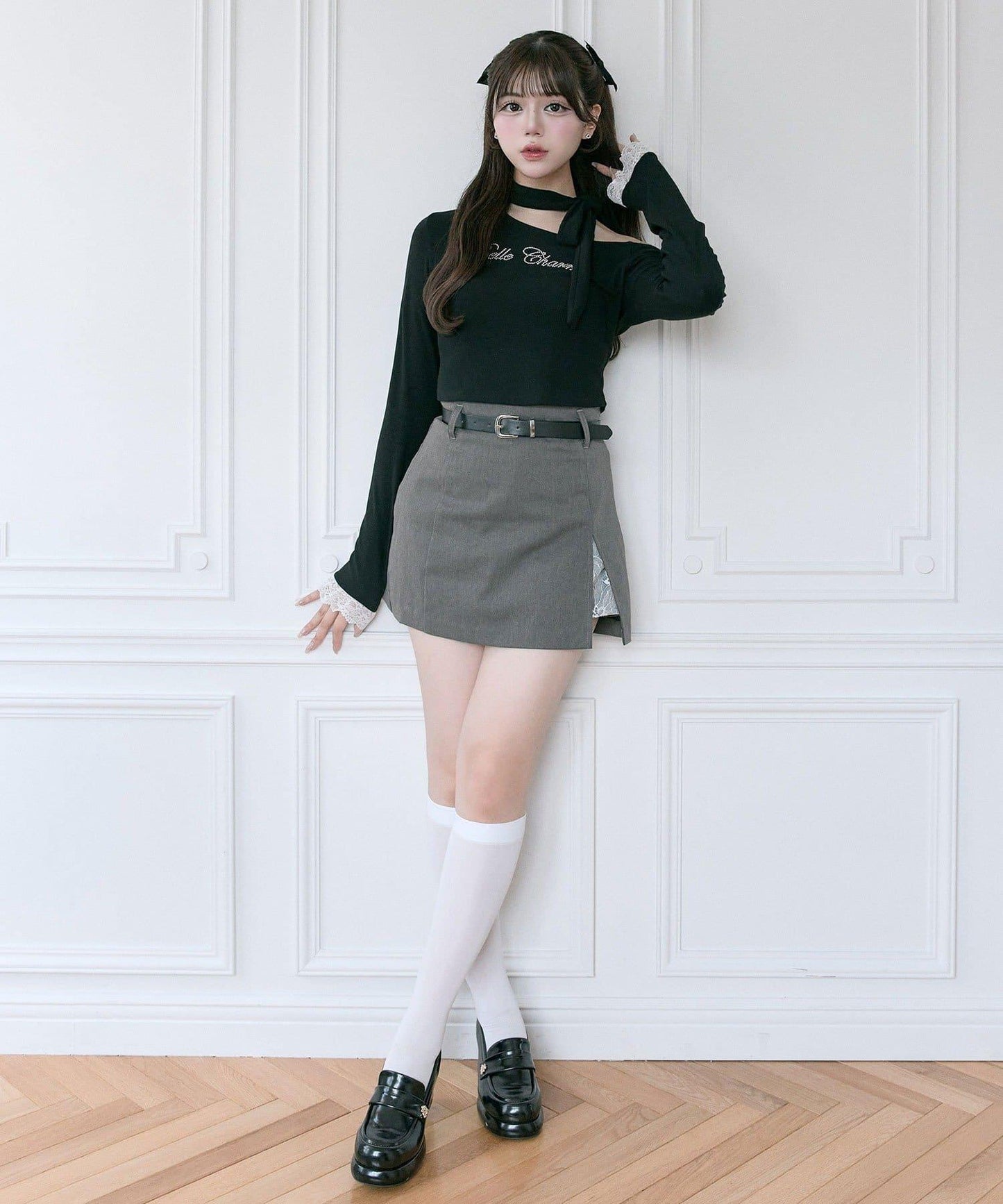 【Belle Charme】蕾絲拼接開叉半身裙