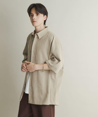 超寬鬆桃色緞面短袖襯衫