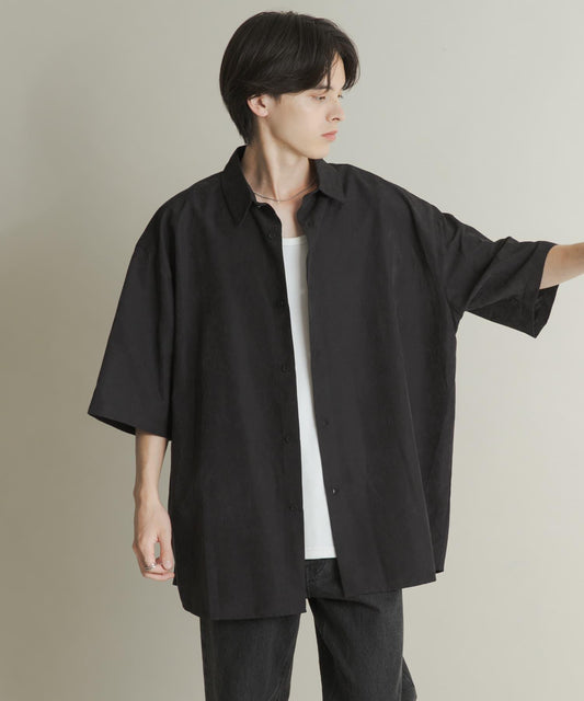 超寬鬆桃色緞面短袖襯衫