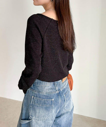亮片羅紋船領套頭衫