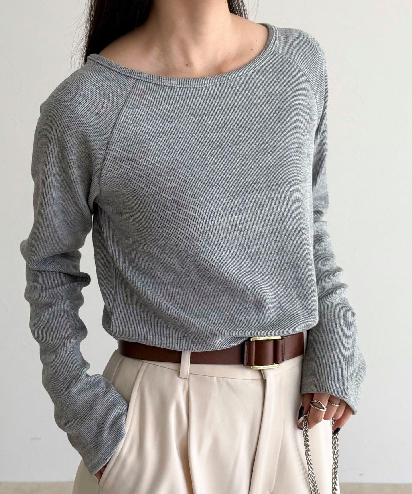 亮片羅紋船領套頭衫