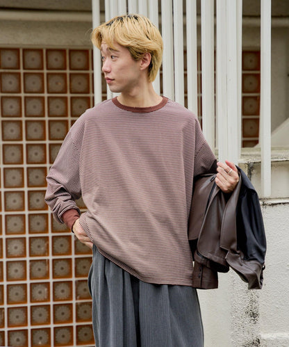 【Kastane】手工做舊破洞條紋長袖T恤