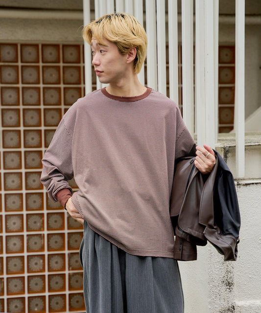 【Kastane】手工做舊破洞條紋長袖T恤