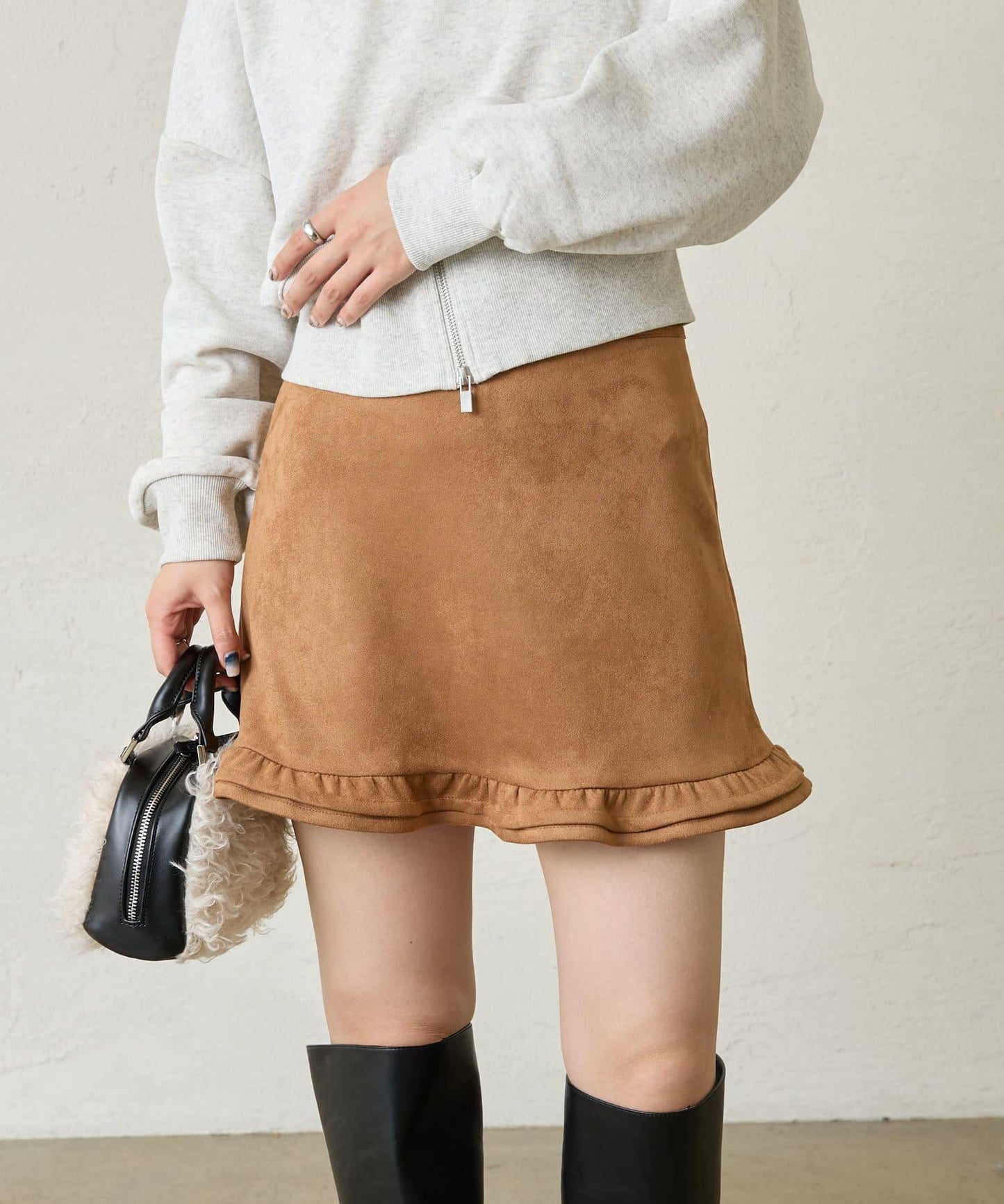 【mystic】仿麂皮迷你裙褲