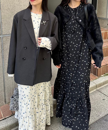 花卉圖案層疊連衣裙