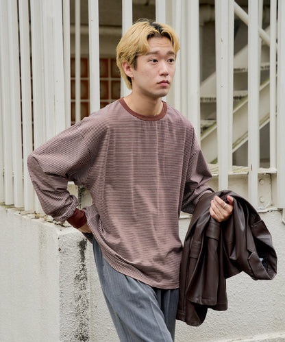【Kastane】手工做舊破洞條紋長袖T恤