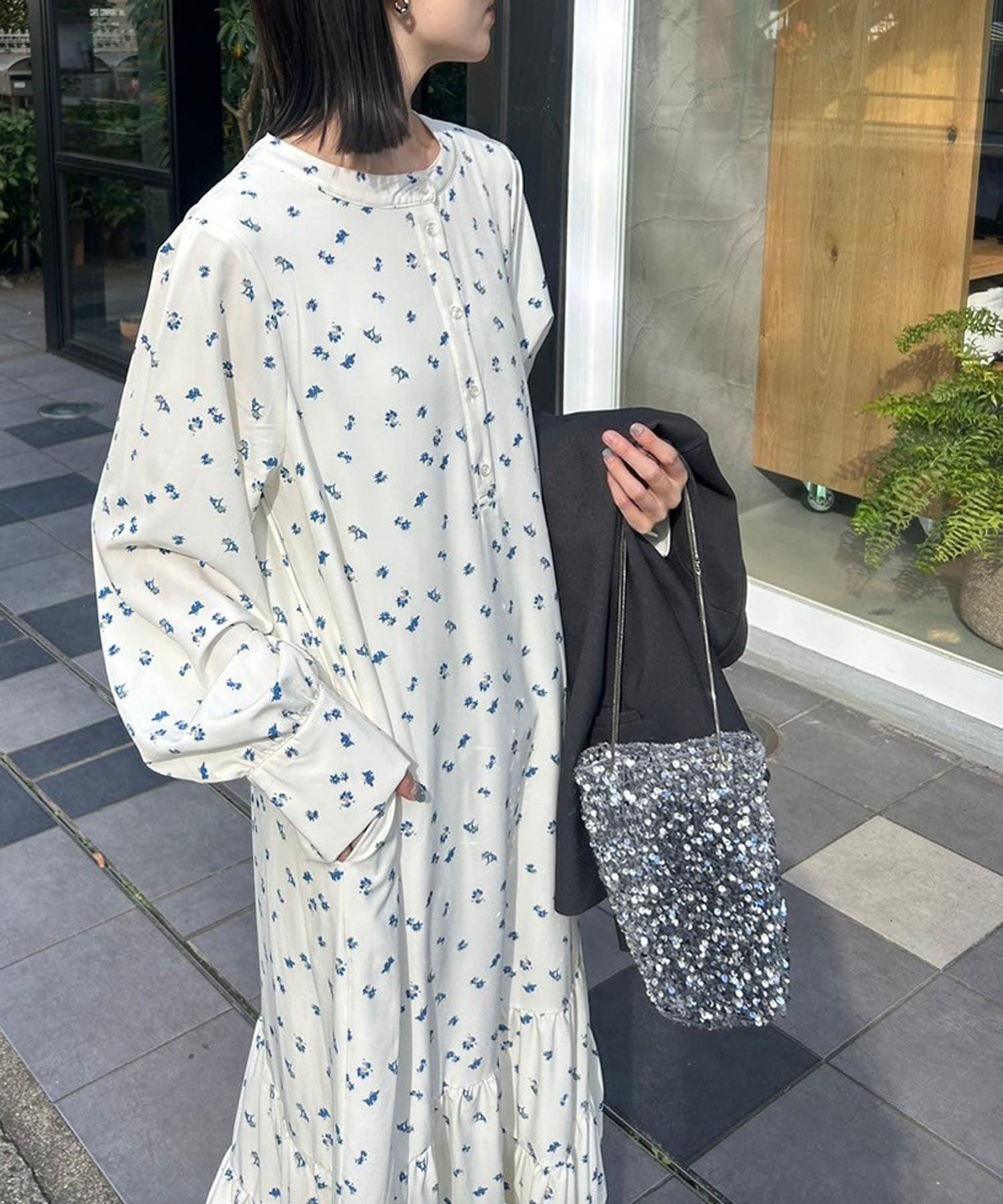 花卉圖案層疊連衣裙