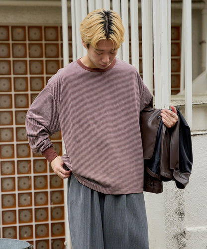 【Kastane】手工做舊破洞條紋長袖T恤