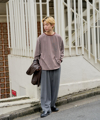 【Kastane】手工做舊破洞條紋長袖T恤
