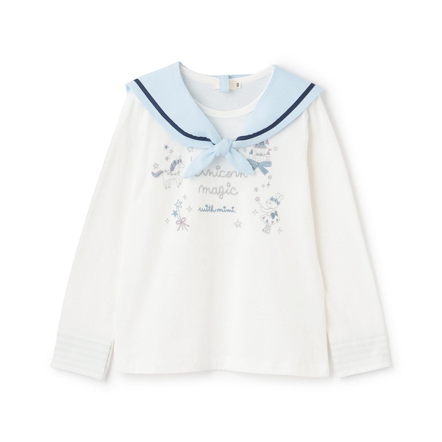 亮片獨角獸刺繡水手領長袖T恤