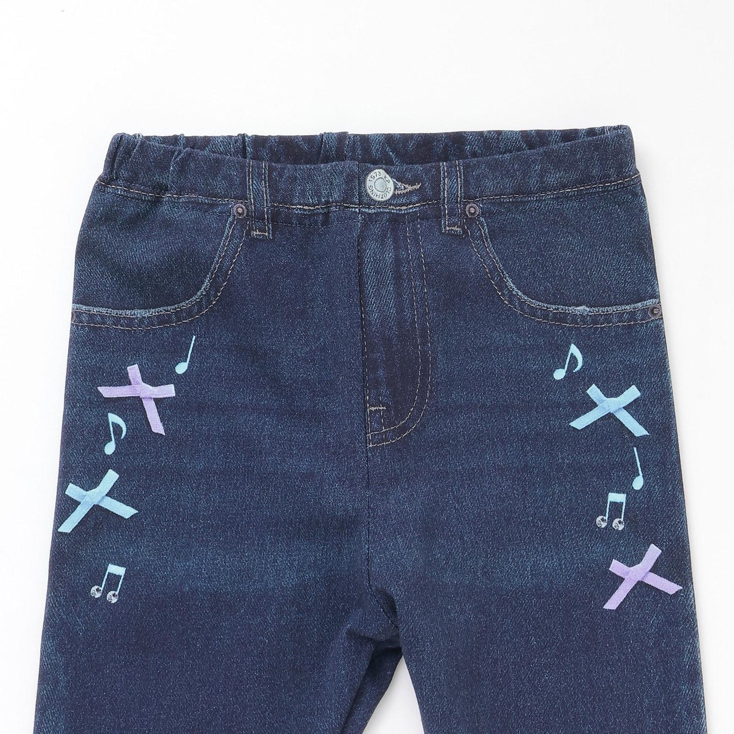 牛仔風格轉印印花彈力平紋針織打底褲