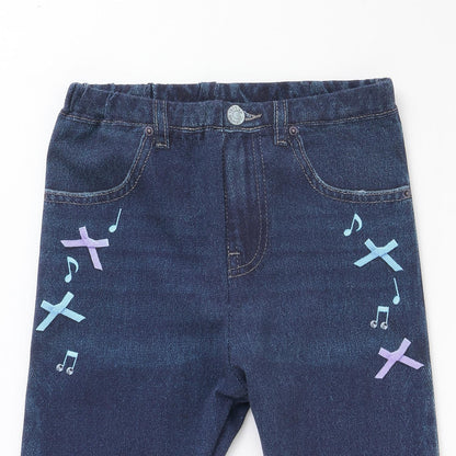 牛仔風格轉印印花彈力平紋針織打底褲