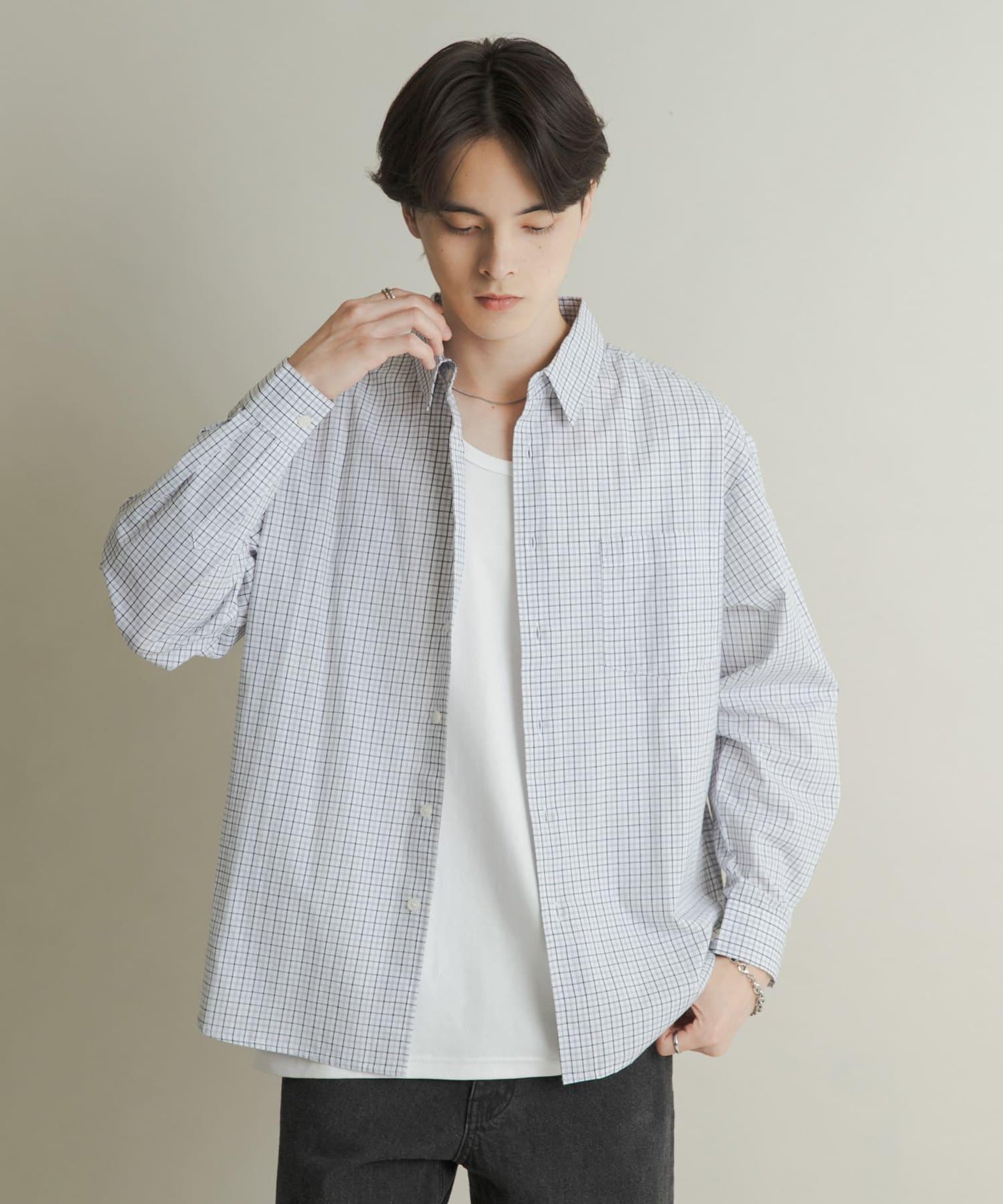 微格紋長袖襯衫