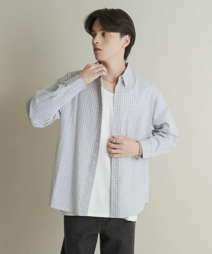 微格紋長袖襯衫