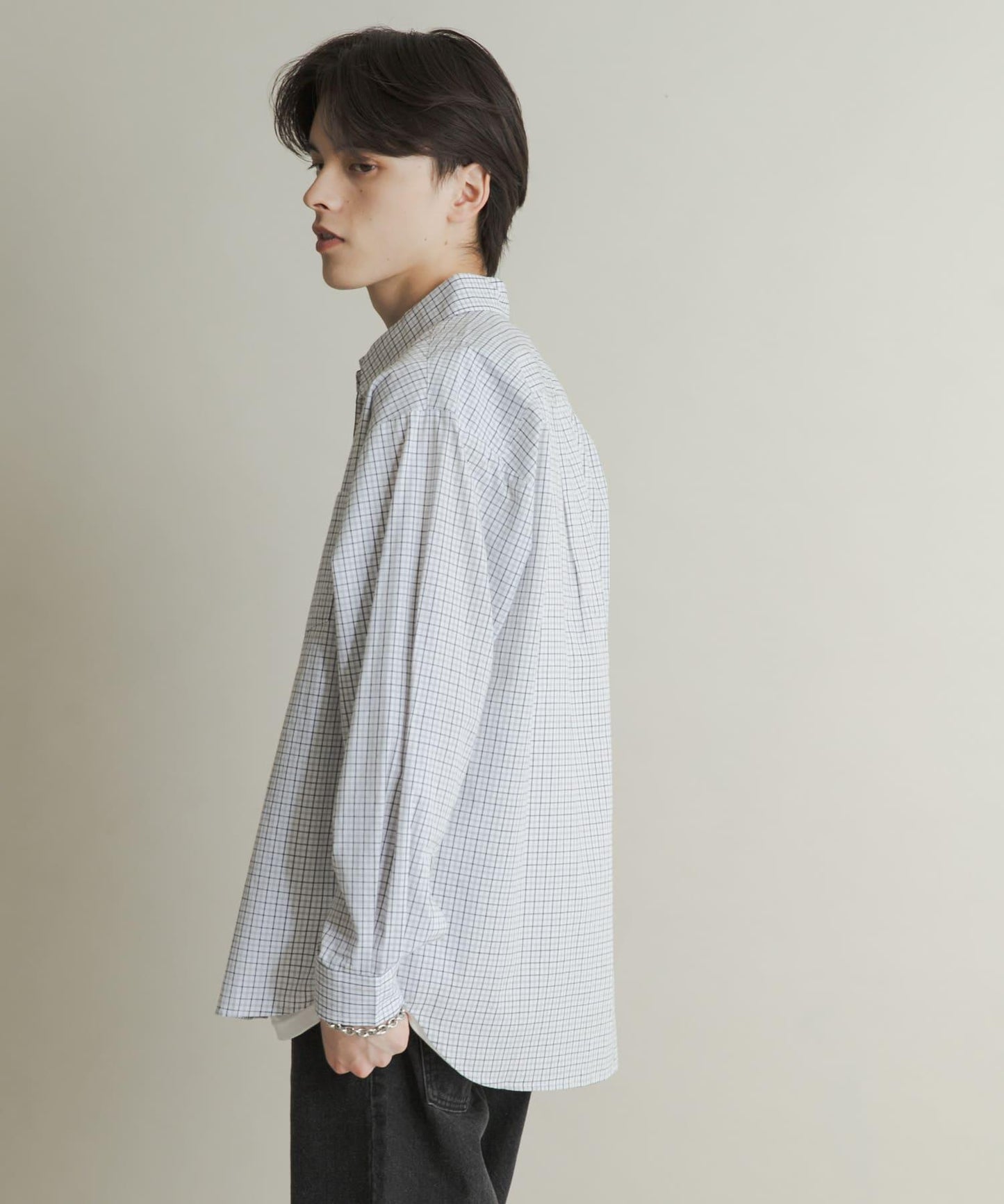 微格紋長袖襯衫