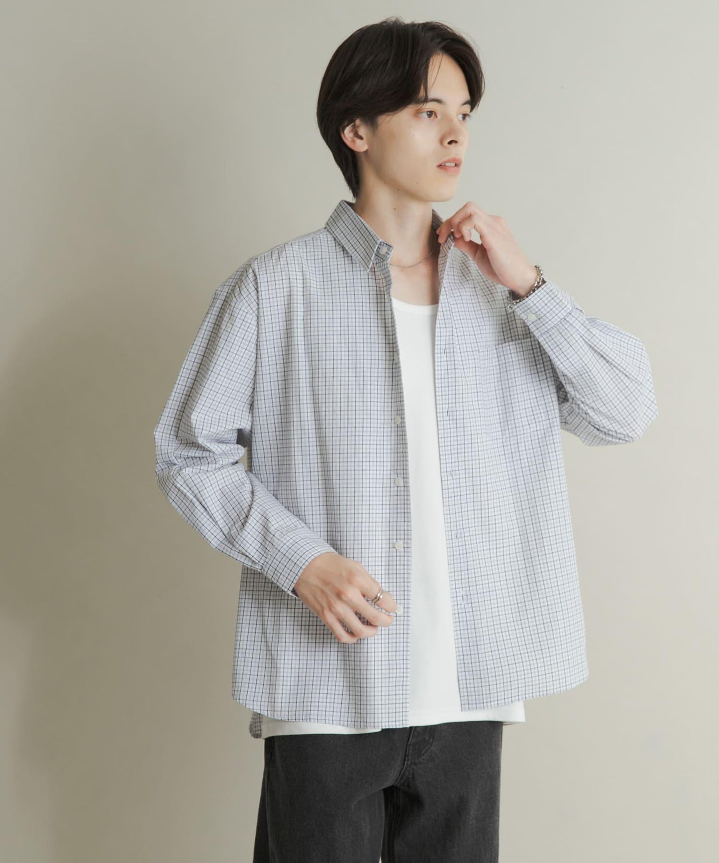 微格紋長袖襯衫