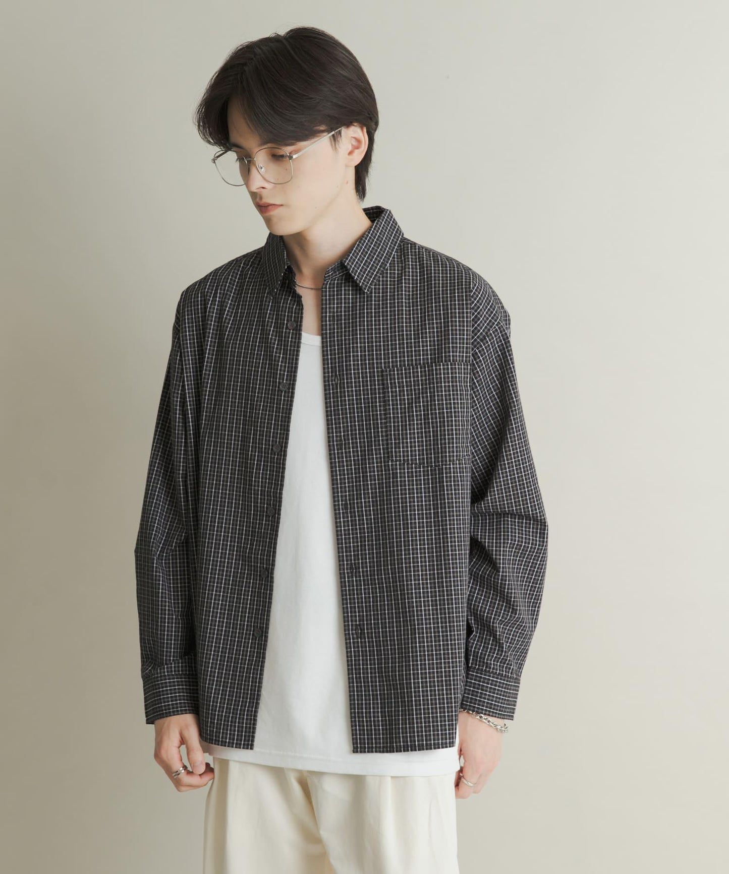 微格紋長袖襯衫