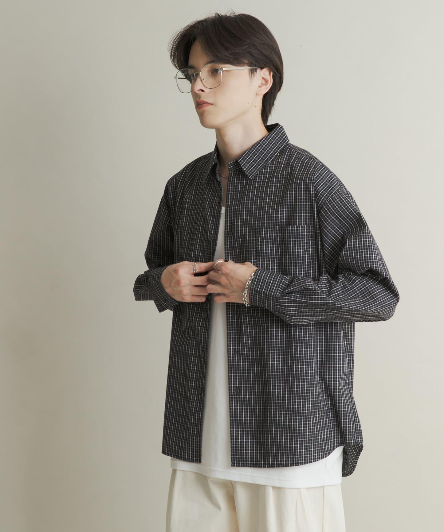 微格紋長袖襯衫