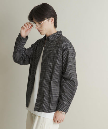 微格紋長袖襯衫