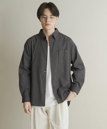 微格紋長袖襯衫