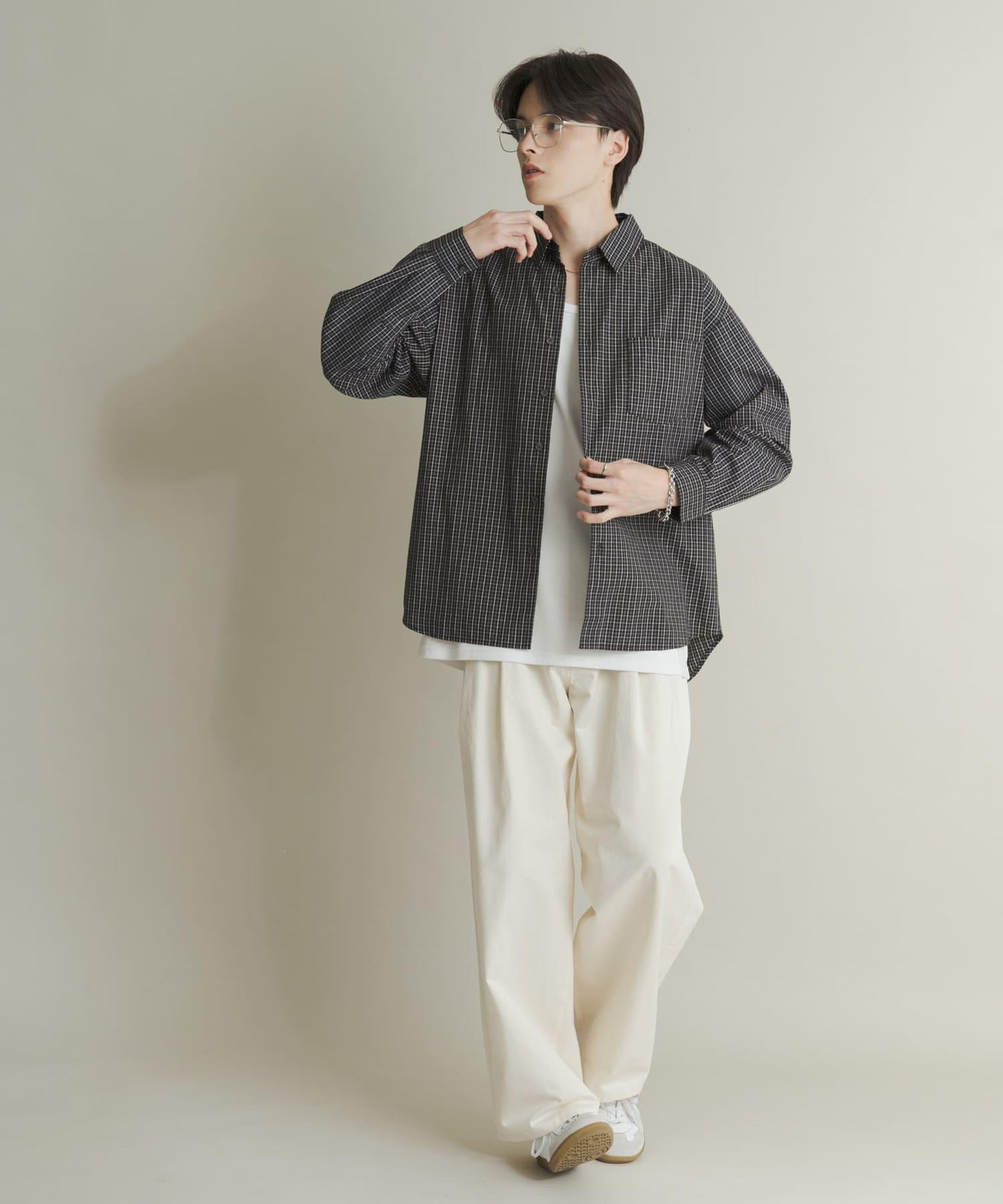 微格紋長袖襯衫